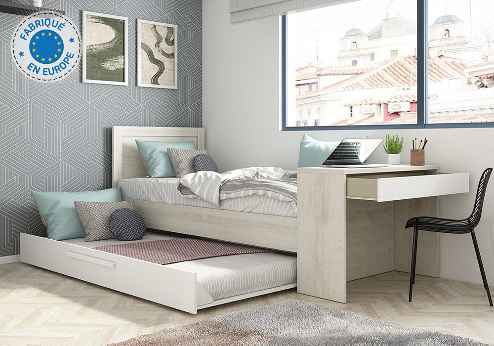 Lit Combiné 90x200cm Réversible avec Bureau et Tiroir sans Matelas Shipley LES BONNES AFFAIRES Les meubles qu'on aime ! 2